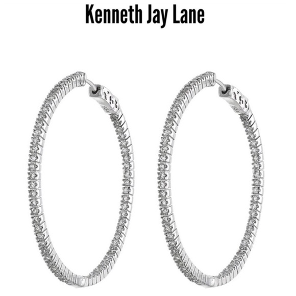 Kenneth Jay Lane CZ Inside-Out 50mmHoop Earrings - Picture 5 of 5